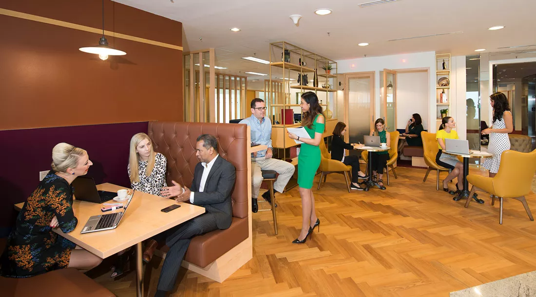 Coworking Space at Beirut Souks with people networking, collaborating, or working at dedicated desks with a luxury fit out.