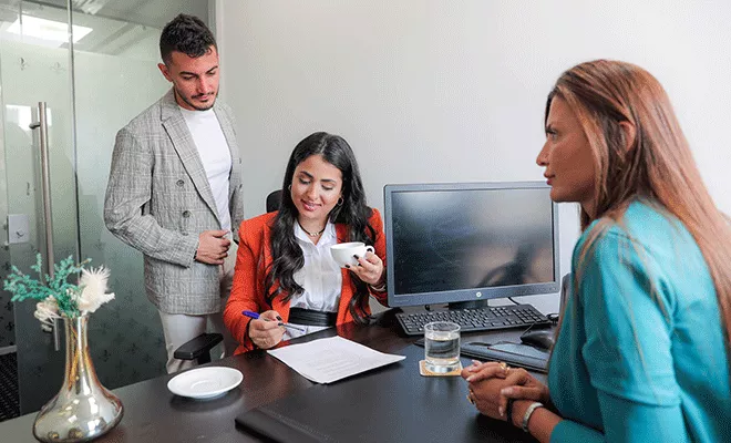 Serviced Office at Beirut Souks with clients working and brainstorming in a modern, professional environment.